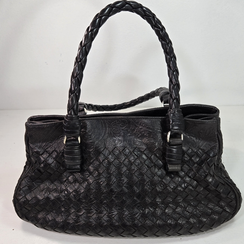 Bottega Veneta Woven Embossed Leather Dark Brown Tote Bag